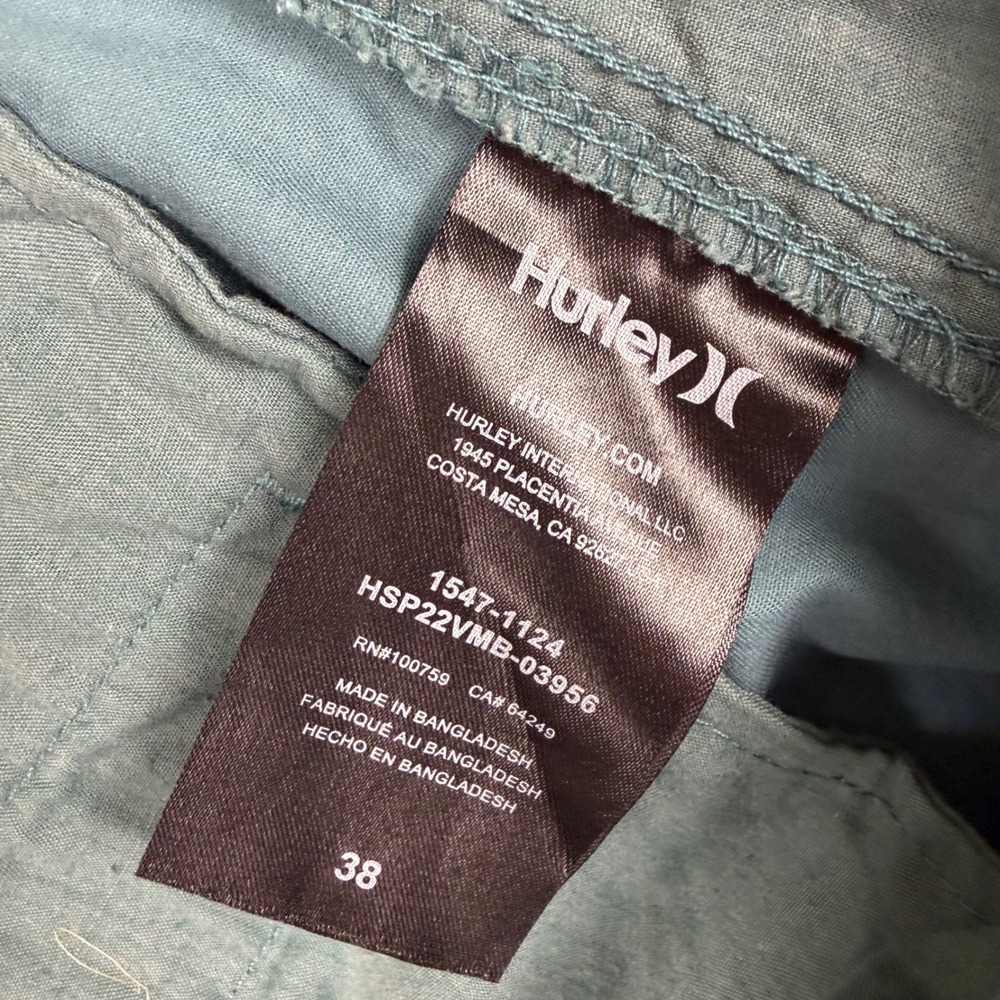 Hurley Chino Shorts Mens 38 Teal Blue Twill Cotton Blend Summer Casual Coastal - Picture 12 of 13